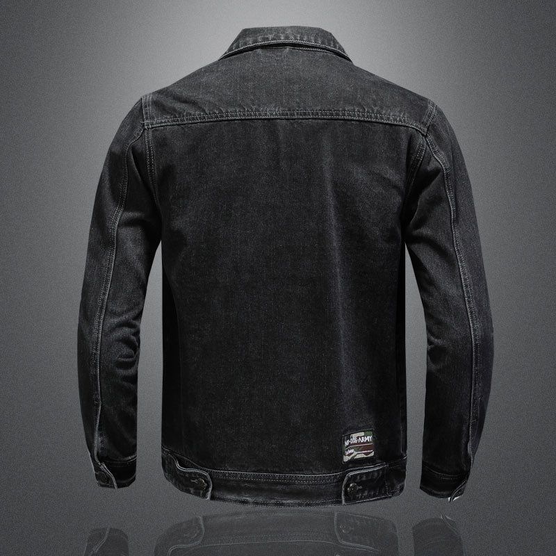 Jeansjasje Mannen Denim Jas Herfst Bomber Motorcycle Eenvoud Casual Revers Lange Mouw Slanke Zwarte Cowboy Kleding - Zwart