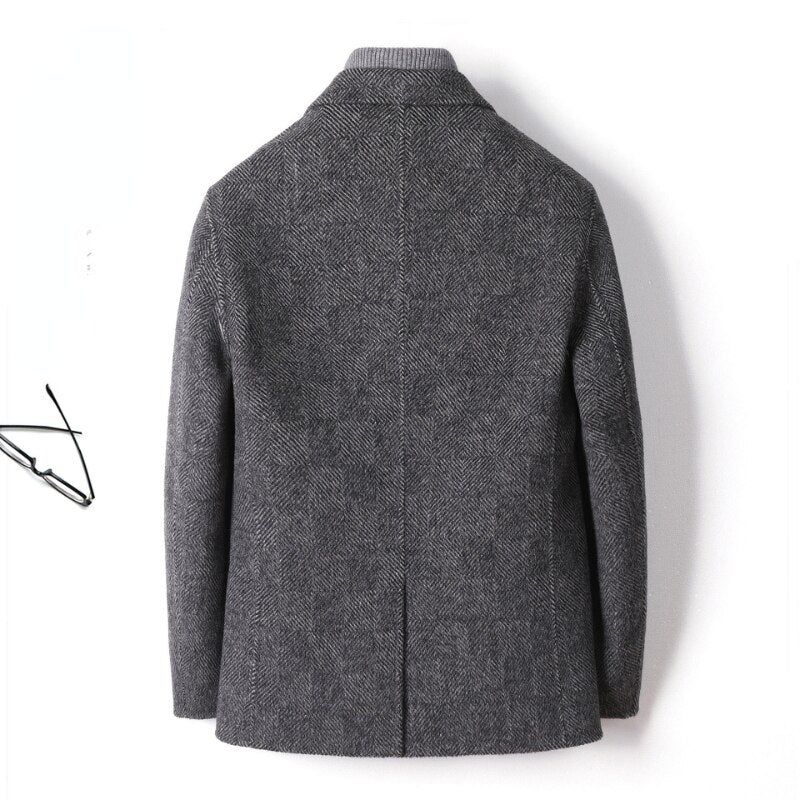 Kasjmierwollen Geruite Jas Heren Herfst- En Winterwollen Jas Grijze Trenchcoats Smart Casual Overjas Trendy Herenkleding - Grijs