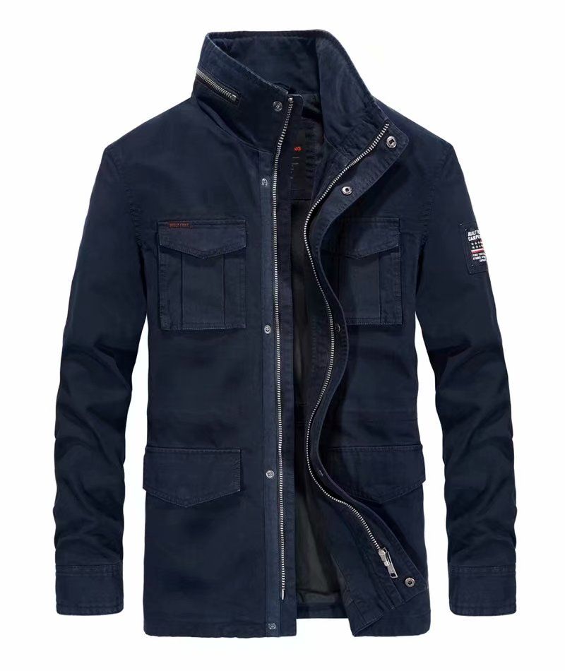 Katoenen Spijkerjassen Heren Lange Opstaande Kraag Multi-pocket Casual Jas Militaire Windjack Voor - 58171 Kaki