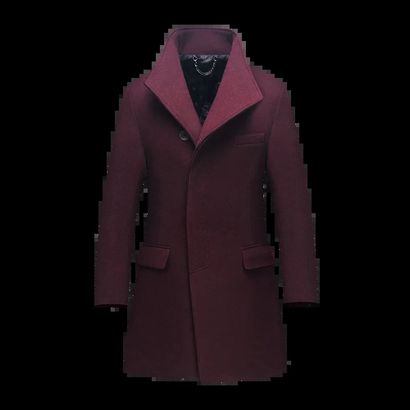 Knappe Trend Casual Wolvilt Jas Heren Jeugd Slanke Revers Middellange Trenchcoat Van Middelbare Leeftijd - Grijs