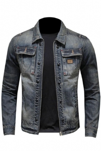 Lente Bomber Denim Jas Heren Jean Jassen Motorfiets Katoen Kraag Gewassen Slanke Casual Lange Mouw Kleding