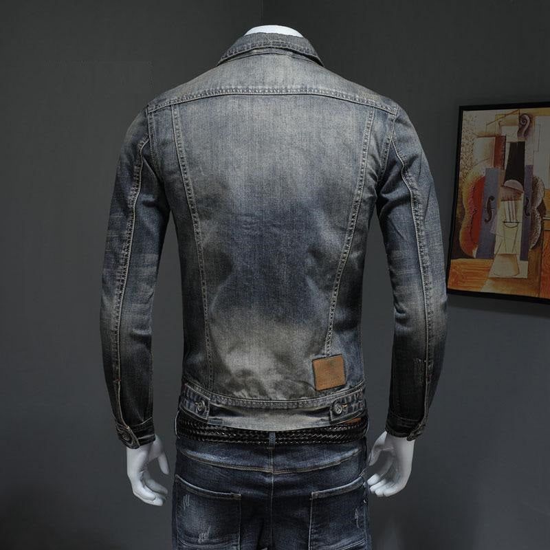 Lente Bomber Denim Jas Heren Jean Jassen Motorfiets Katoen Kraag Gewassen Slanke Casual Lange Mouw Kleding - Grijs