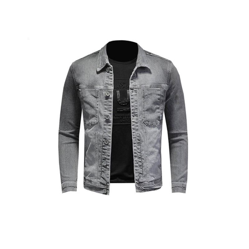 Lente Bomber Lichtgrijs Denim Jas Heren Jean Jassen Motorfiets Katoen Kraag Slanke Casual Lange Mouw Uitloper Kleding - Grijs