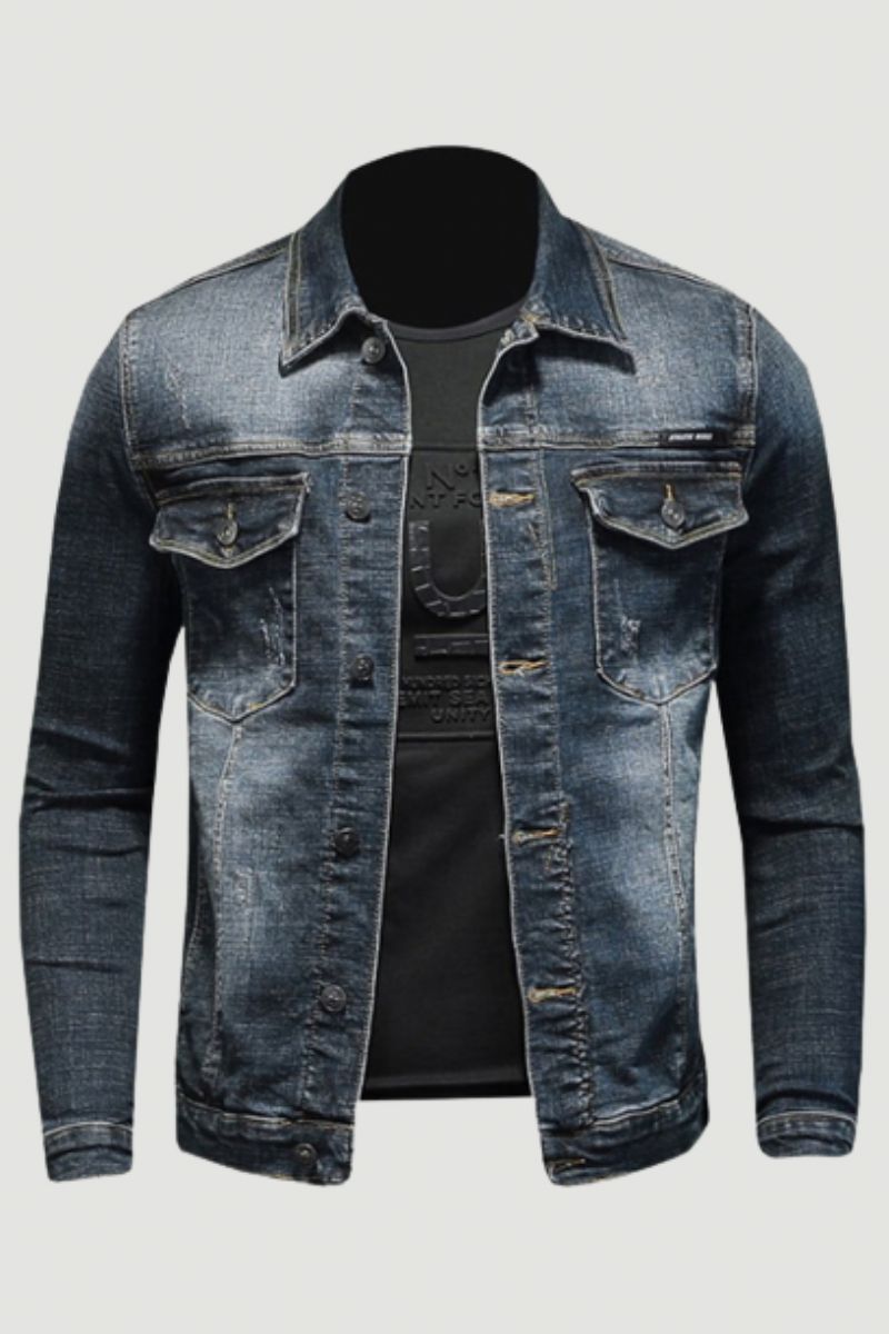 Lente Denim Jack Heren Jeansjas Katoen Elasticiteit Kraag Lange Mouw Slanke Kleding Grijs Blauw Bommenwerper