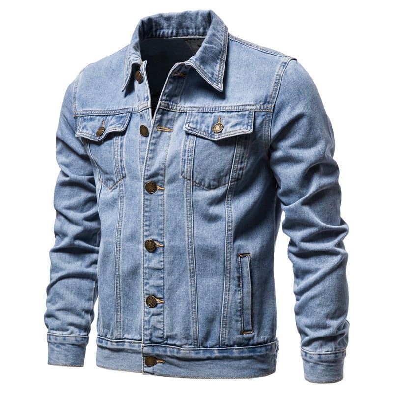 Lente Herfst Mannen Denim Jas Slim Fit Streetwear Hip Hop Punk Jas Blauw Katoen Hoge Kwaliteit Cowboy Revers Uitloper - Zwart