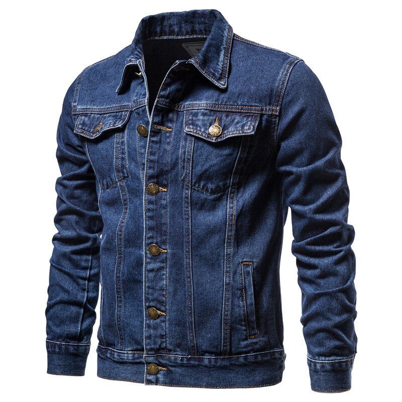 Lente Herfst Mannen Denim Jas Slim Fit Streetwear Hip Hop Punk Jas Blauw Katoen Hoge Kwaliteit Cowboy Revers Uitloper - Zwart