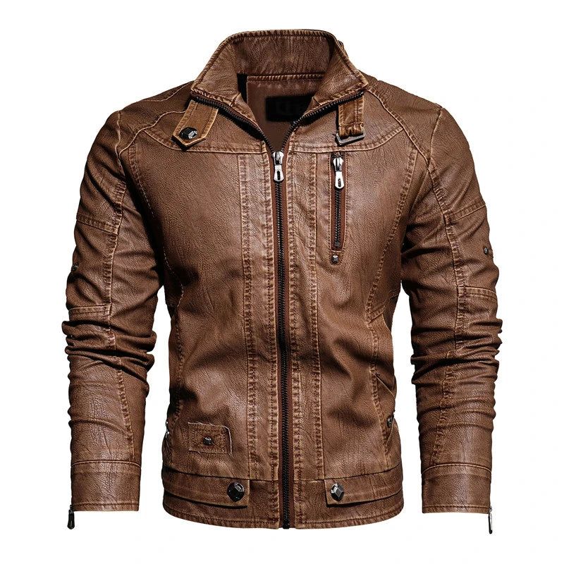 Leren Herenjas Winter Herfst Dikke Motorfiets Jas Vintage Slim Fit Jas Mannelijk - Geel