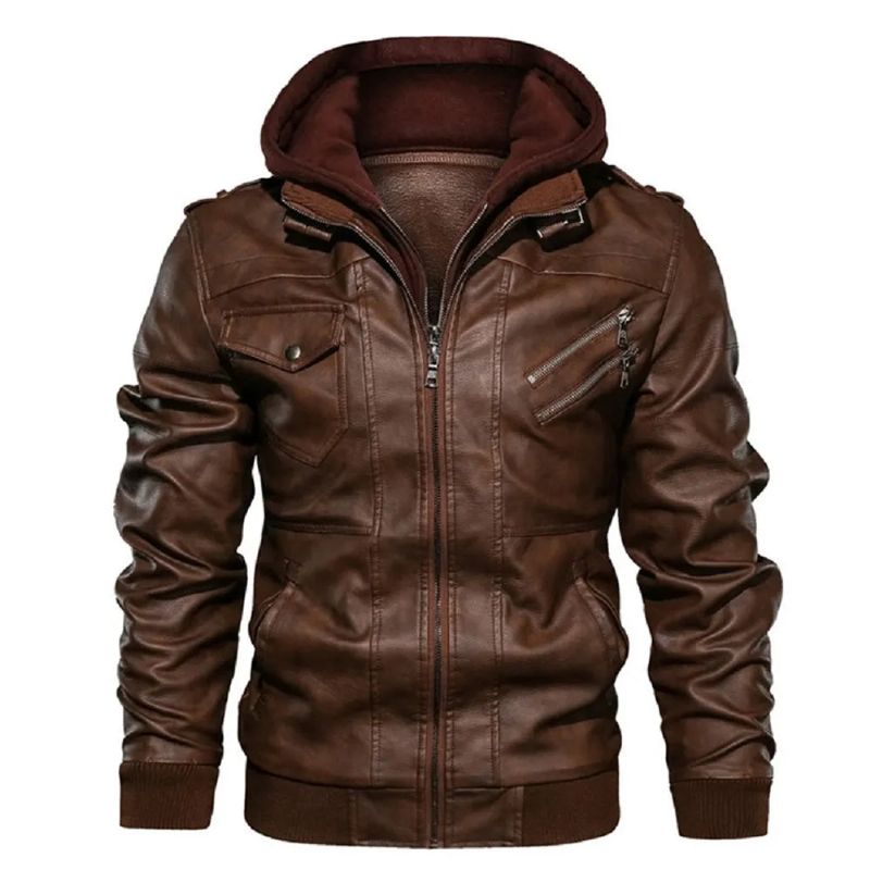 Leren Herenjassen Herfst Casual Motorjas Biker Jassen Merkkleding - Zwart