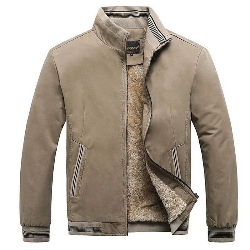 Mannelijke Uitloper Fleece Dikke Warme Casual Windjack Heren Honkbaljassen Winter Bommenwerper Parka's - Beige