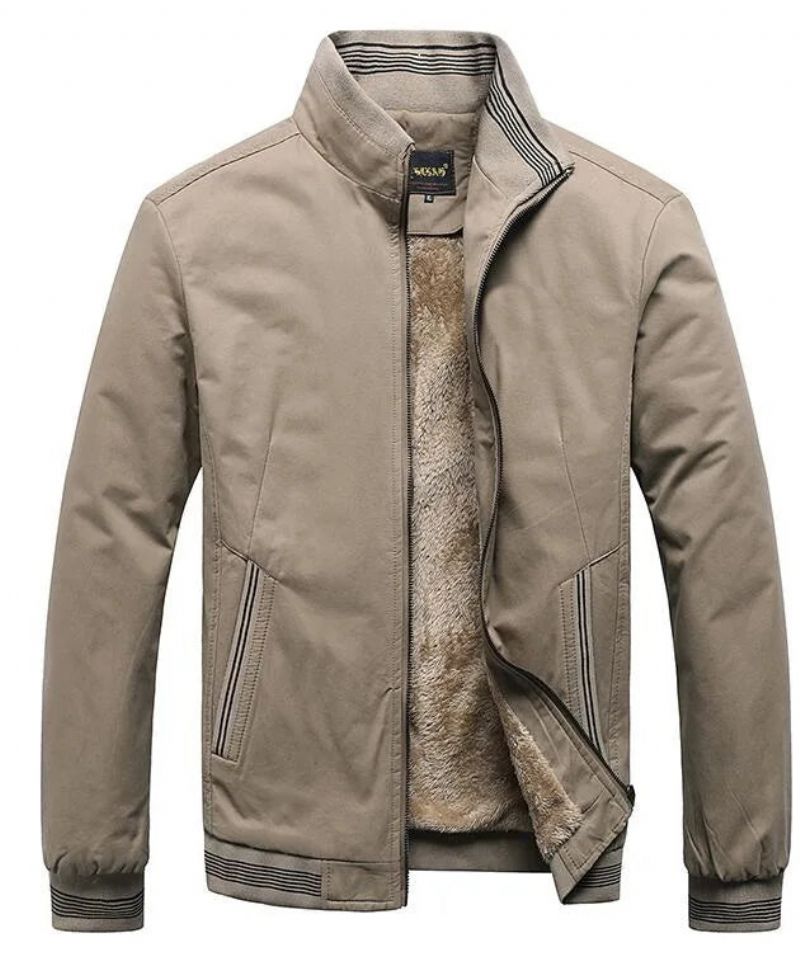 Mannelijke Uitloper Fleece Dikke Warme Casual Windjack Heren Honkbaljassen Winter Bommenwerper Parka's - Beige