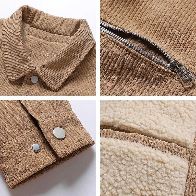 Mannen Corduroy Jas Winter Warm Winddicht Fleece Jasje Heren Dikke Militaire Uitloper Klassieke Casual Jas - Zwart