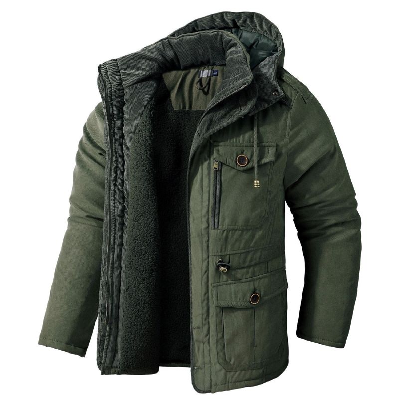 Mannen Dikke Warme Winterparka's Casual Fleece Gewatteerde Jassen Windjack Met Capuchon Amerikaanse Maat Militaire Leger Cargokleding - Legergroen