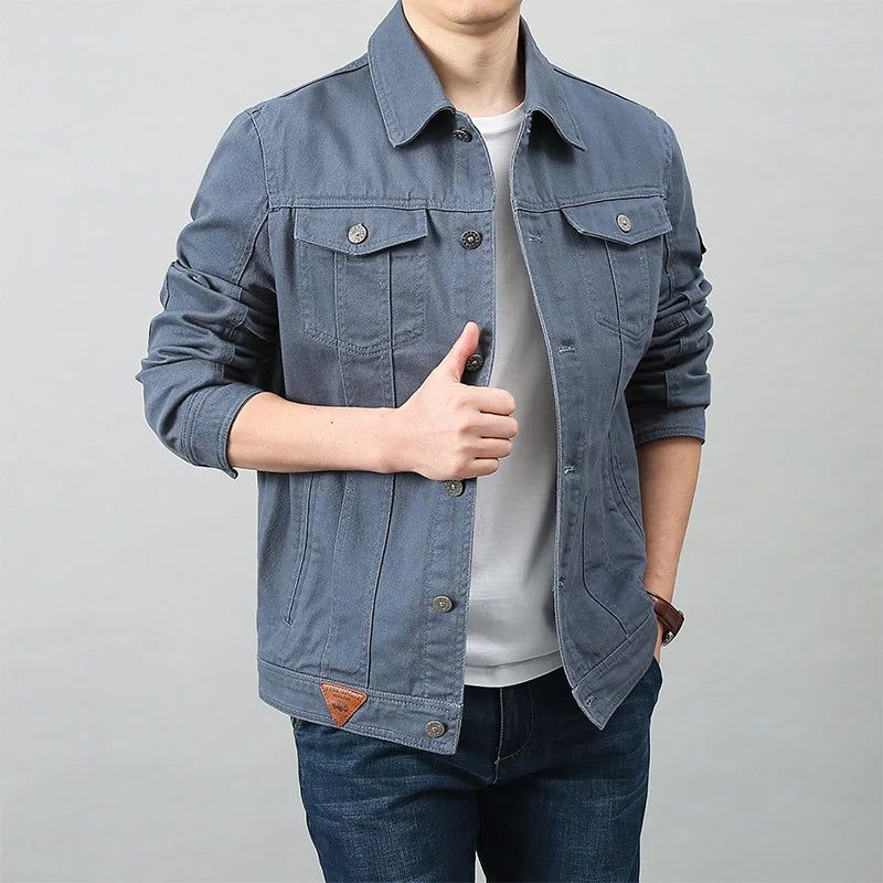 Mannen Lente Herfst Top Casual Katoenen Denim Jas Trend Revers Jas Bomber Tactische Jassen - Zwart