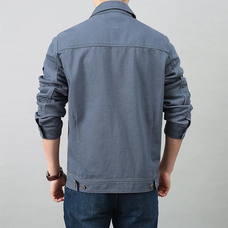 Mannen Lente Herfst Top Casual Katoenen Denim Jas Trend Revers Jas Bomber Tactische Jassen - Zwart