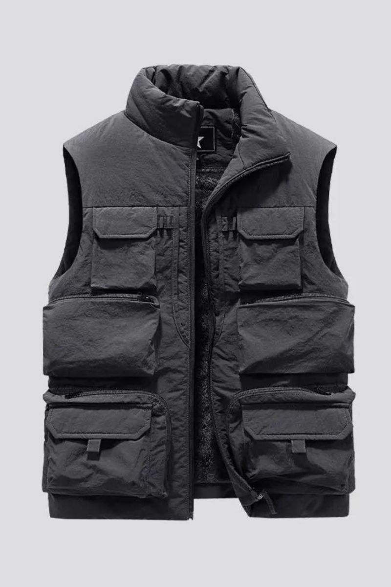 Mannen Winter Mouwloos Jasvest Dikke Warme Fleece Werkkleding Cargovest Windjack Mode Veel Zakjas Heren