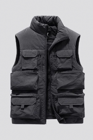 Mannen Winter Mouwloos Jasvest Dikke Warme Fleece Werkkleding Cargovest Windjack Mode Veel Zakjas Heren