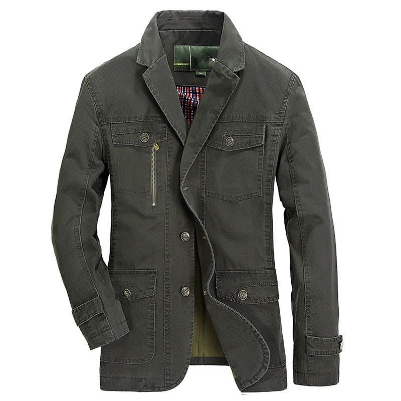 Militaire Blazer Jas Heren Lente Herfst Casual Katoen Gewassen Jassen Leger Bomberjacks Denim Cargo Geul - Kaki