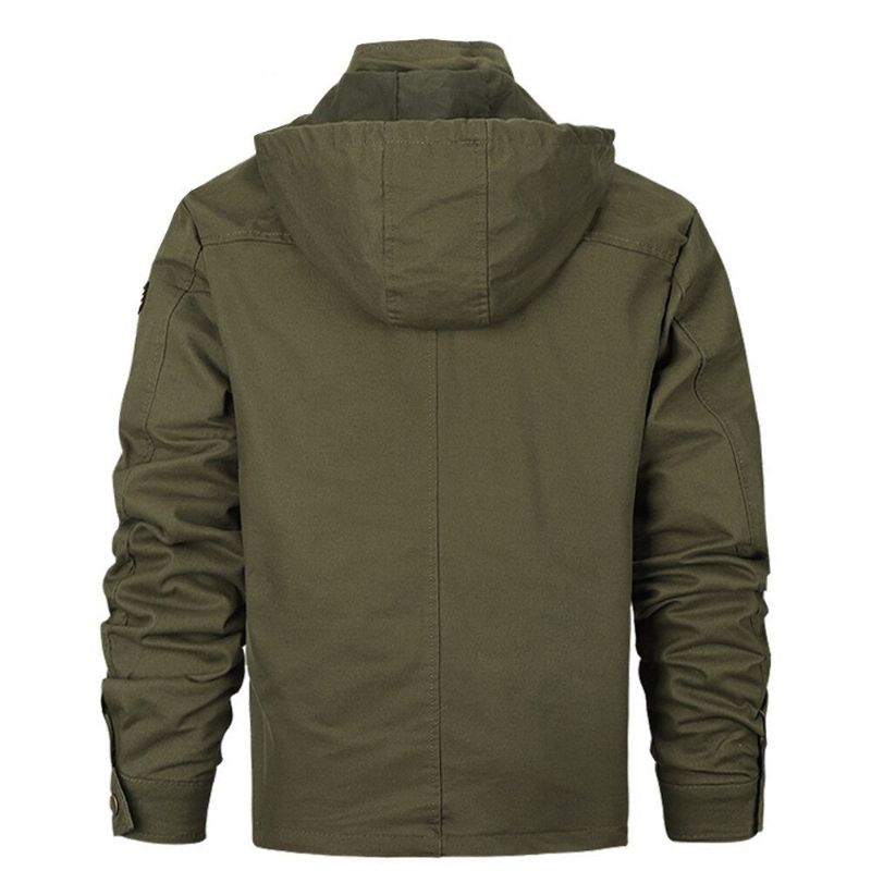 Militaire Jas Heren Katoenen Pilotenjas Met Capuchon Leger Bomberjacks Cargo Flight Jacket Male - Zwart