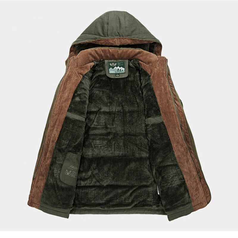 Militaire Jassen Heren Winterfleeceparka's Casual Slanke Katoenen Gewatteerde Jas Met Meerdere Zakken En Capuchon Windjackjassen - Koffie