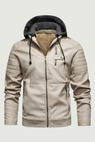 Motorjas Leren Jas Met Capuchon Heren Effen Fleece Casual Windjack Slanke Militaire Tactische Dikke Jassen Winter