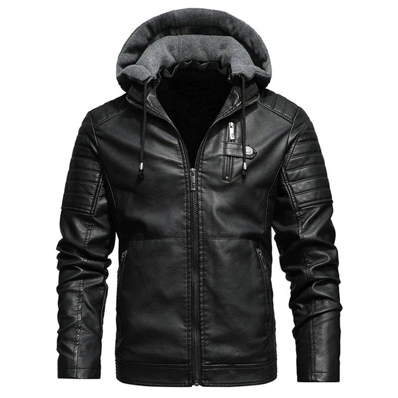 Motorjas Leren Jas Met Capuchon Heren Effen Fleece Casual Windjack Slanke Militaire Tactische Dikke Jassen Winter - Wit