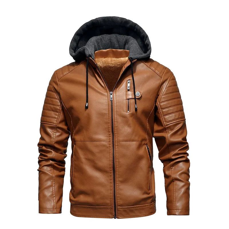 Motorjas Leren Jas Met Capuchon Heren Effen Fleece Casual Windjack Slanke Militaire Tactische Dikke Jassen Winter - Wit