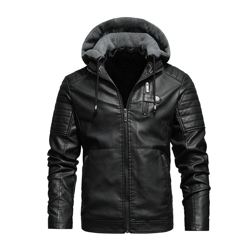 Motorjas Leren Jas Met Capuchon Heren Effen Fleece Casual Windjack Slanke Militaire Tactische Dikke Jassen Winter - Wit