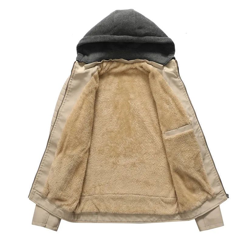 Motorjas Leren Jas Met Capuchon Heren Effen Fleece Casual Windjack Slanke Militaire Tactische Dikke Jassen Winter - Wit