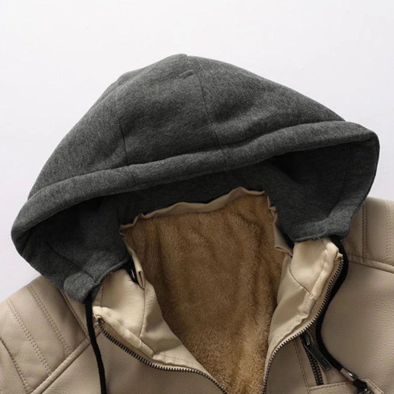 Motorjas Leren Jas Met Capuchon Heren Effen Fleece Casual Windjack Slanke Militaire Tactische Dikke Jassen Winter - Wit