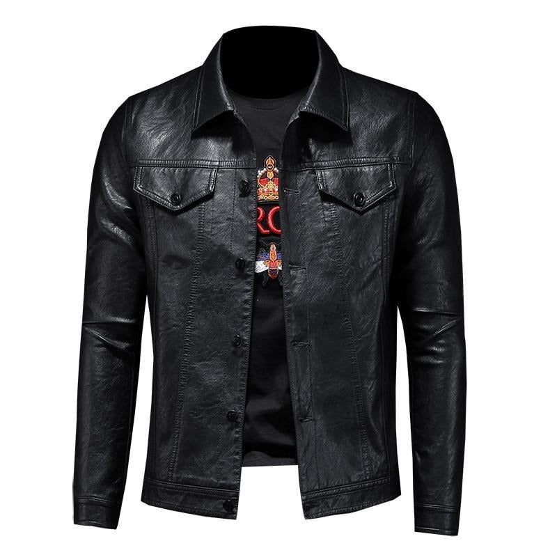 Nieuwe Leren Jas Voor Heren Winter Jas Biker Motorfiets Rits Lange Mouw Jas Top Blouses - Zwart