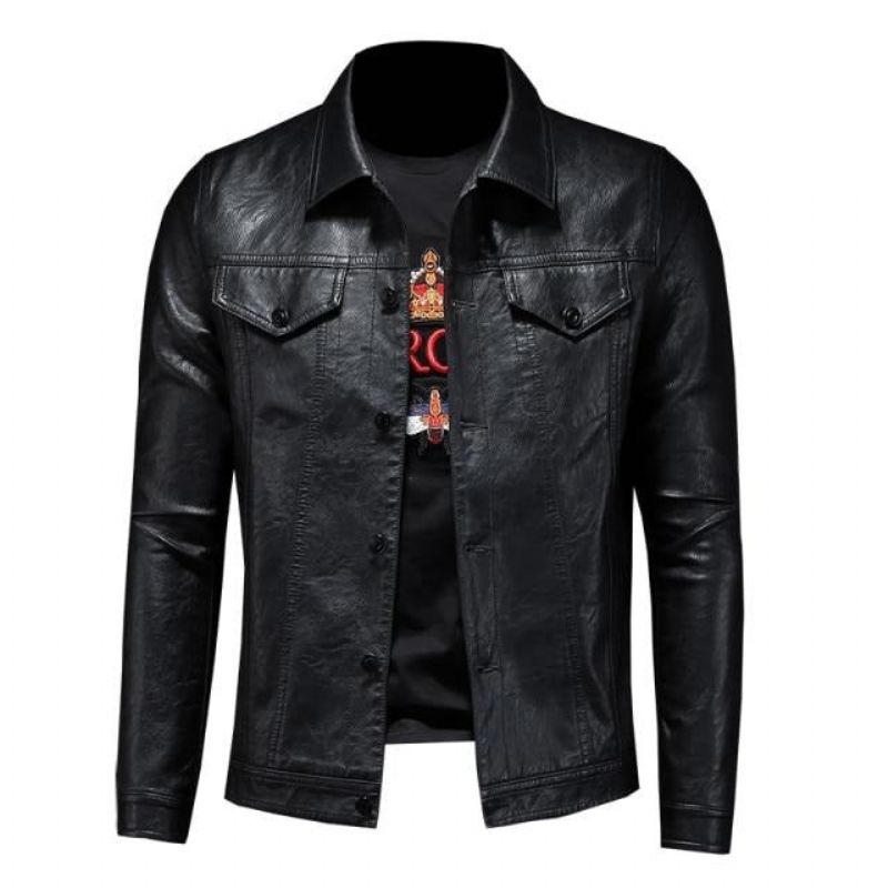 Nieuwe Leren Jas Voor Heren Winter Jas Biker Motorfiets Rits Lange Mouw Jas Top Blouses - Zwart