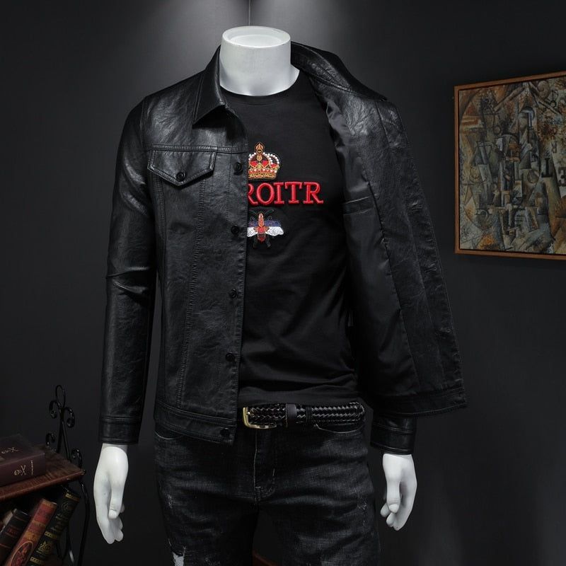 Nieuwe Leren Jas Voor Heren Winter Jas Biker Motorfiets Rits Lange Mouw Jas Top Blouses - Zwart