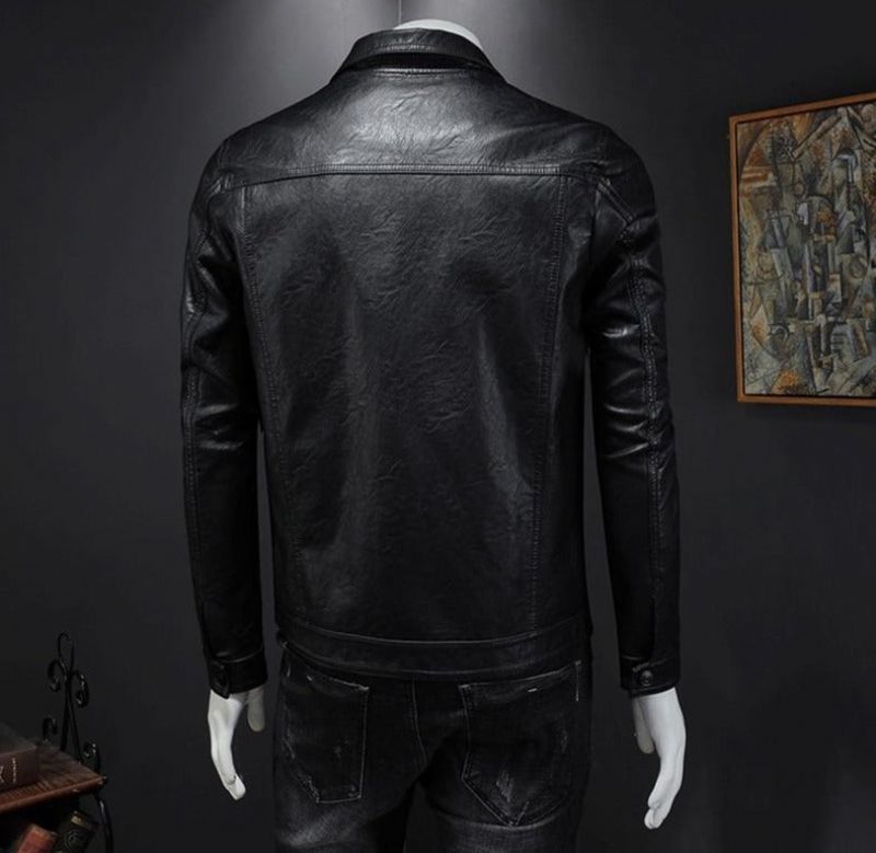 Nieuwe Leren Jas Voor Heren Winter Jas Biker Motorfiets Rits Lange Mouw Jas Top Blouses - Zwart