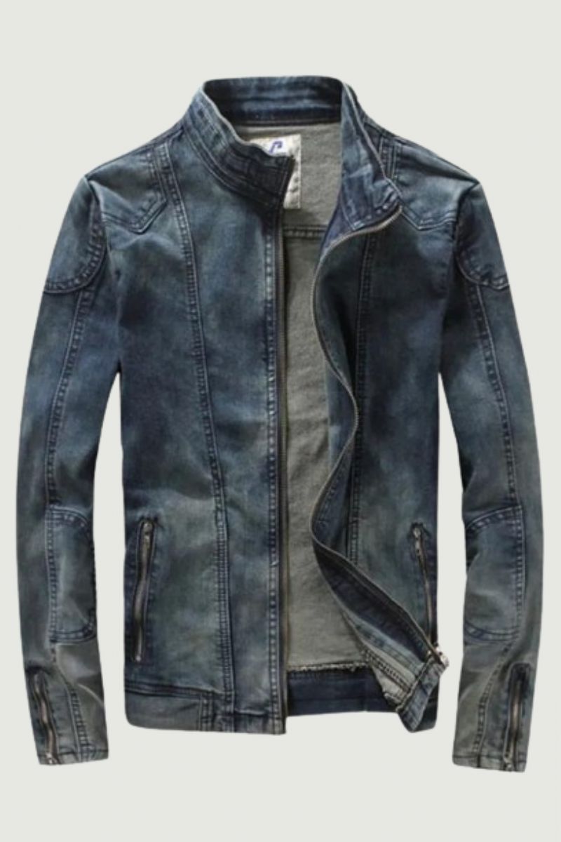 Retro Knappe Heren Europa En De Verenigde Staten Boutique Slim Jeansjack Staande Kraag Denim Jack