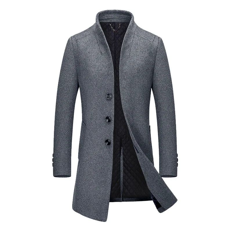 Trenchcoat Heren Winter Wollen Jas Dikke Herenjas - Grijs