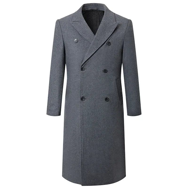 Trenchcoats Voor Heren Revers Met Dubbele Rij Knopen Slim Fit Winterjas Jassen Wollen Blazer - Zwart