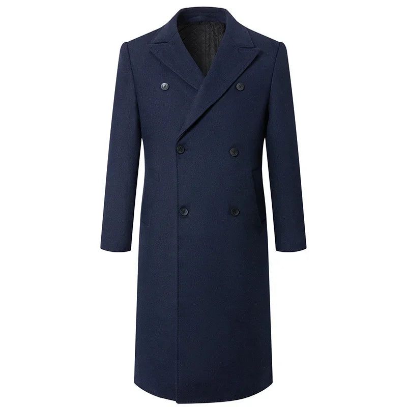 Trenchcoats Voor Heren Revers Met Dubbele Rij Knopen Slim Fit Winterjas Jassen Wollen Blazer - Zwart