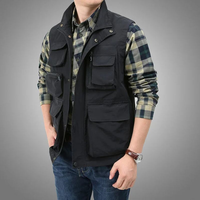 Vest Zomer Lente Kleding Mannen Tactische Militaire Herenkleding Mouwloze Jas Man Multi-pocket Jassen - Zwart