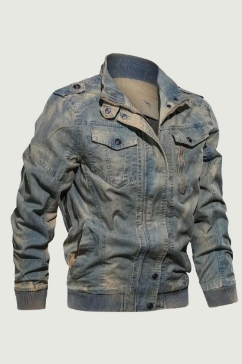 Vintage Klassieke Denim Jas Herfst Winter Stand Kraag Gewassen Leger Militaire Tactische Bommenwerper Jassen