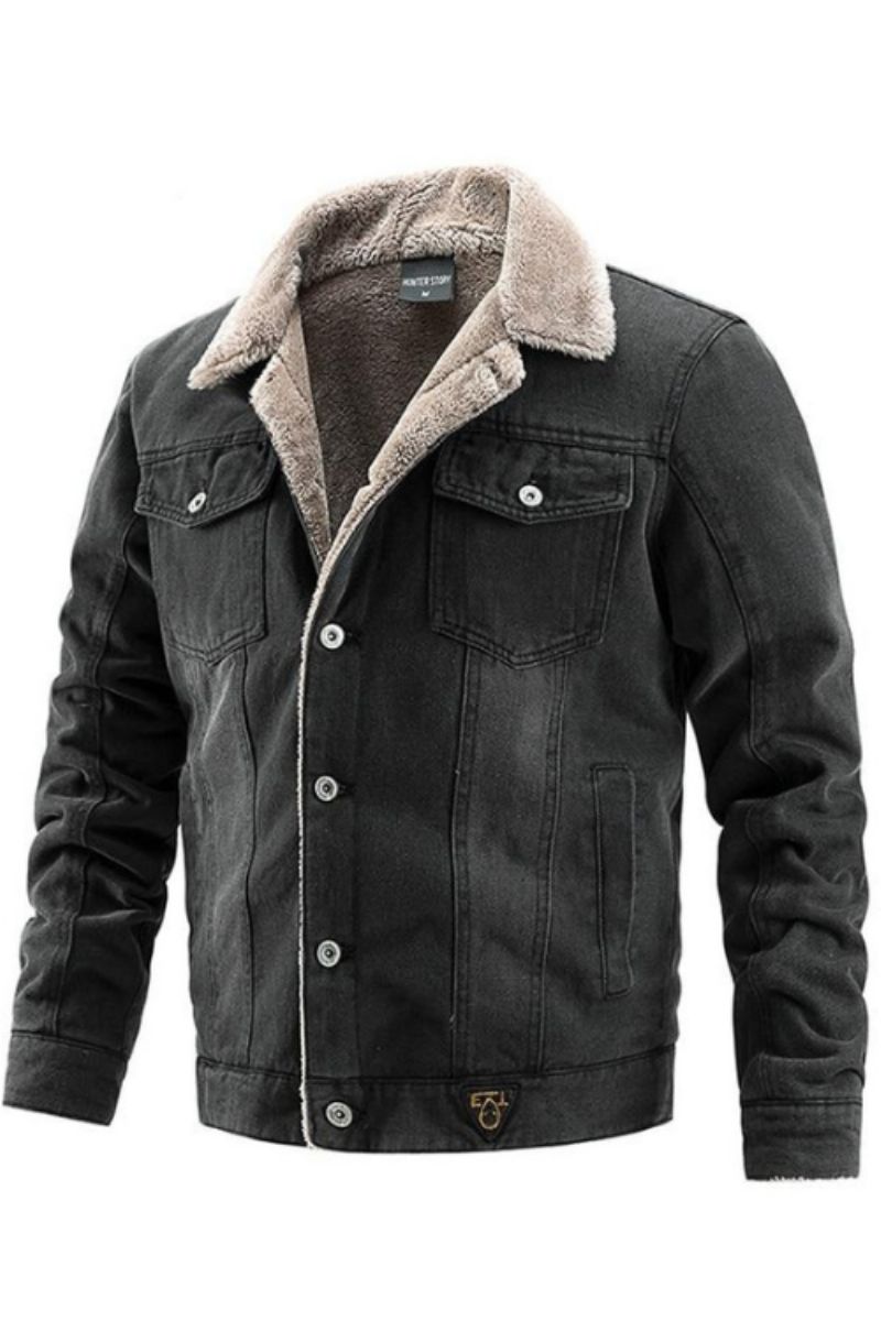 Winer Heren Denim Jas Trendy Fleece Warm Jas Mannelijke Bomber Windjack Cowboy Jassen Kleding