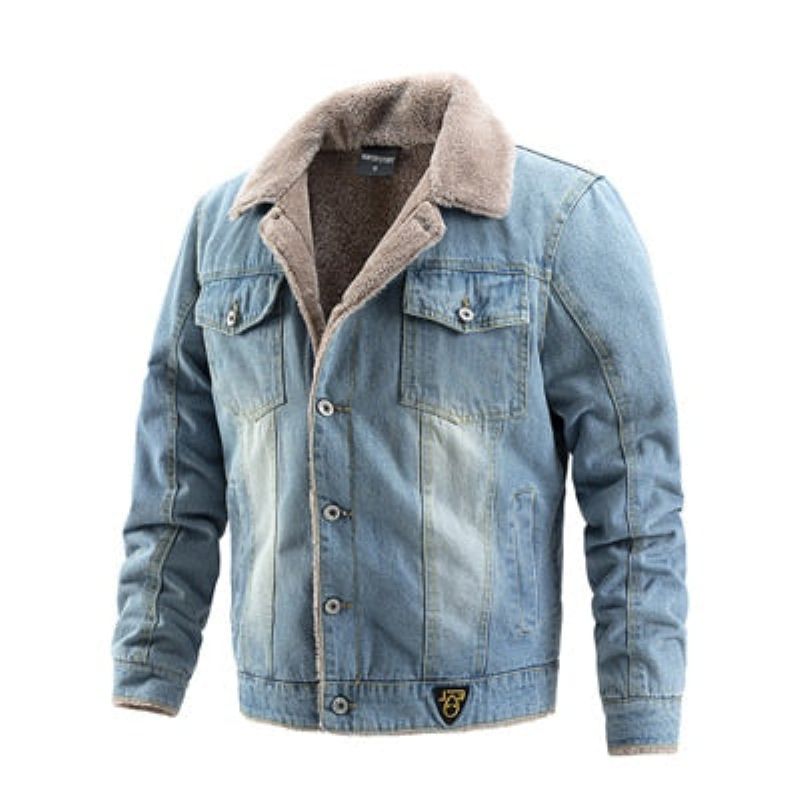 Winer Heren Denim Jas Trendy Fleece Warm Jas Mannelijke Bomber Windjack Cowboy Jassen Kleding - Lichtblauw