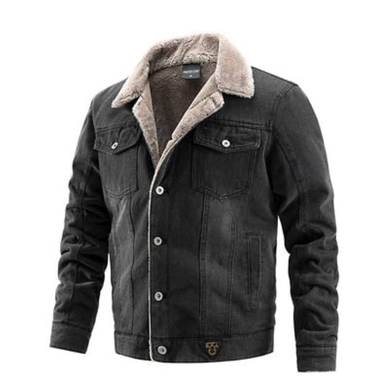 Winer Heren Denim Jas Trendy Fleece Warm Jas Mannelijke Bomber Windjack Cowboy Jassen Kleding - Lichtblauw