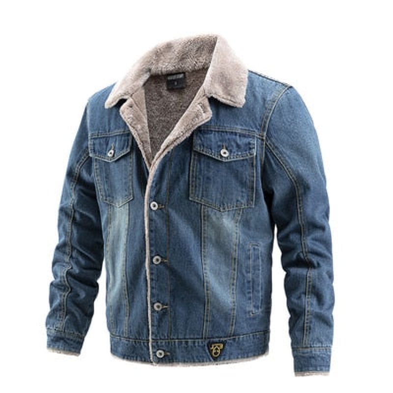 Winer Heren Denim Jas Trendy Fleece Warm Jas Mannelijke Bomber Windjack Cowboy Jassen Kleding - Lichtblauw