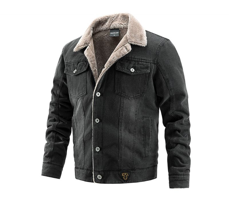 Winer Heren Denim Jas Trendy Fleece Warm Jas Mannelijke Bomber Windjack Cowboy Jassen Kleding - Lichtblauw