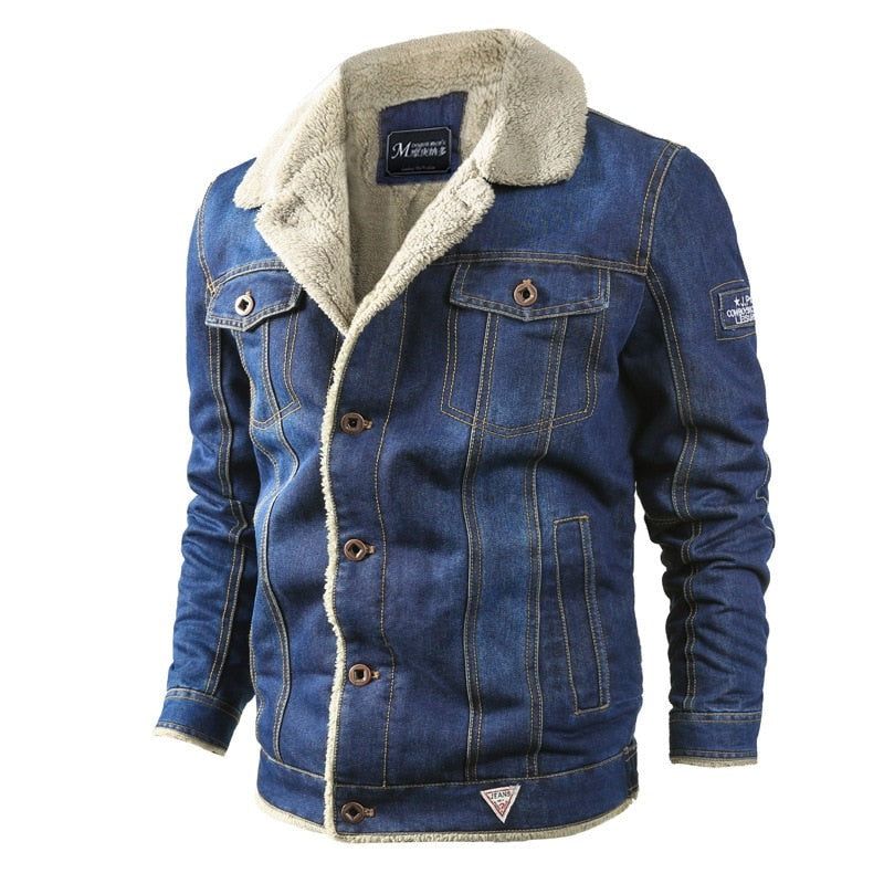 Winter Denim Jasje Heren Wollen Voering Warme Jassen En Uitloper Windjack Kleding - Diepblauw