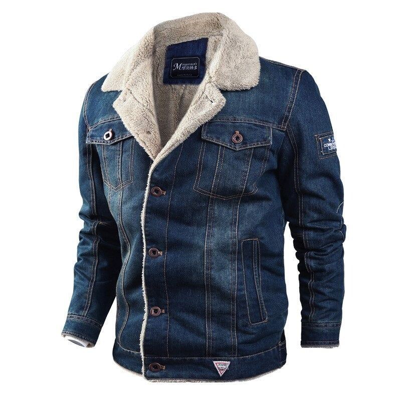 Winter Denim Jasje Heren Wollen Voering Warme Jassen En Uitloper Windjack Kleding - Diepblauw