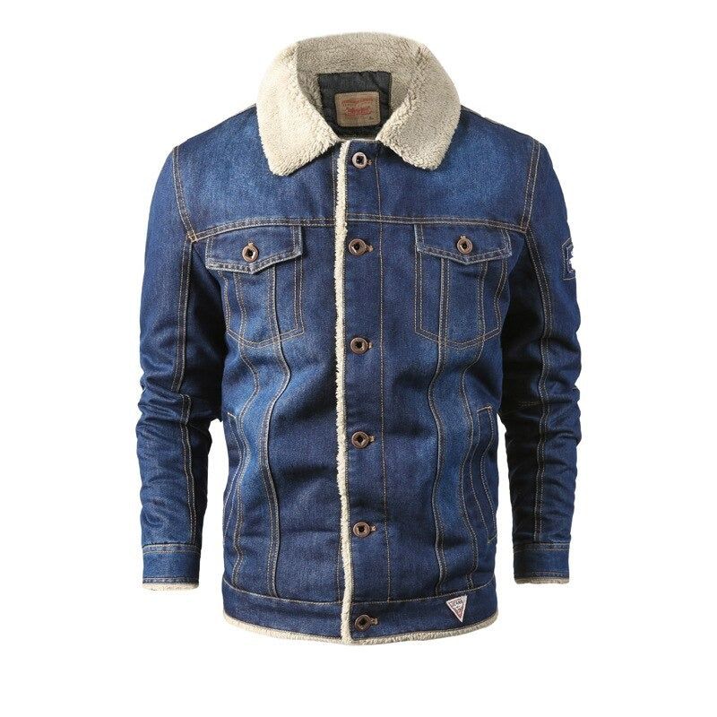 Winter Denim Jasje Heren Wollen Voering Warme Jassen En Uitloper Windjack Kleding - Diepblauw