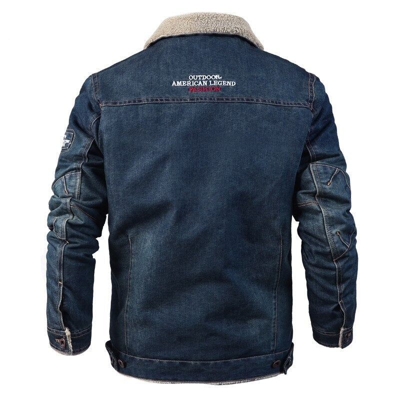 Winter Denim Jasje Heren Wollen Voering Warme Jassen En Uitloper Windjack Kleding - Diepblauw