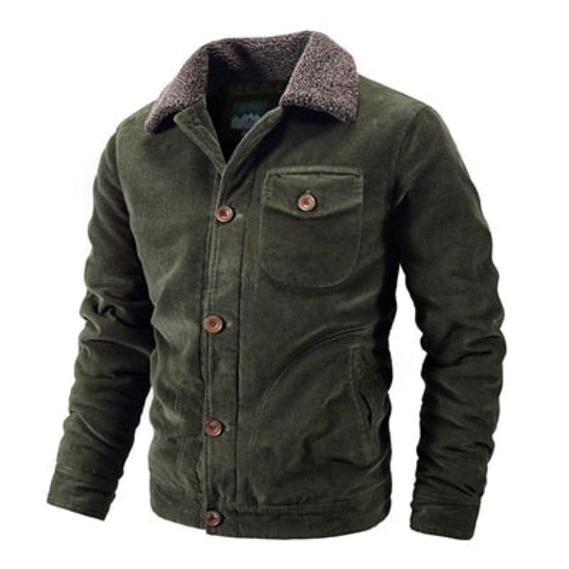 Winter Heren Corduroy Jassen Casual Mannelijke Uitloper Dik Fluwelen Windjack Fleece Warme Kleding - Kaki