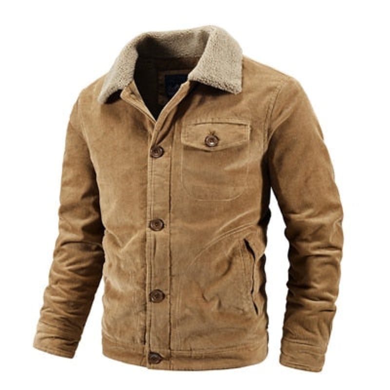 Winter Heren Corduroy Jassen Casual Mannelijke Uitloper Dik Fluwelen Windjack Fleece Warme Kleding - Kaki